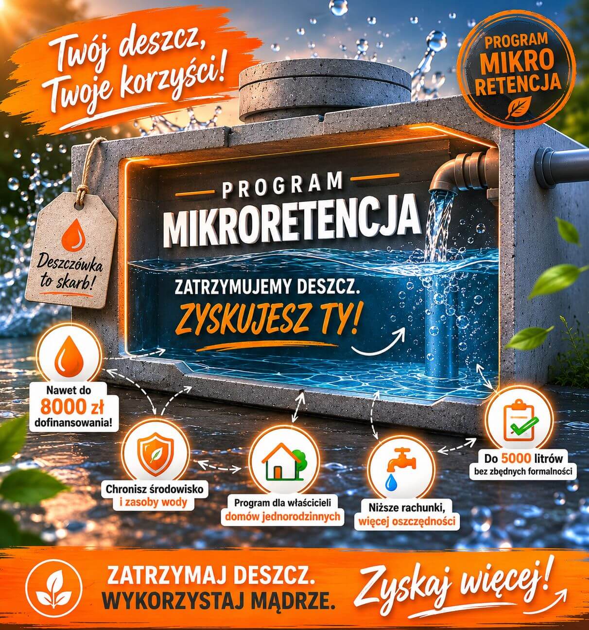 Dofinansowanie zbiornika na deszczowke - program wsparcia dla gospodarstw domowych